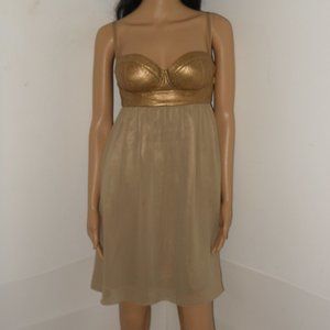 NUCOLLECTIONS BEIGE SPAGHETTI STRAP EVENING DRESS SIZE